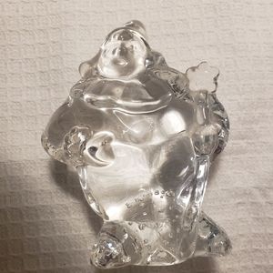VTG Art Glass Clear Circus Clown Paperweight holding flower Collectible 4"